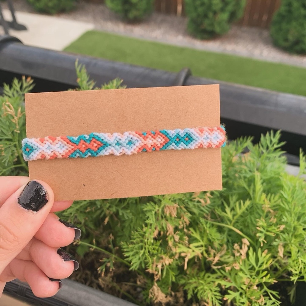 Double Diamond Handmade Bracelet in Teal and Coral